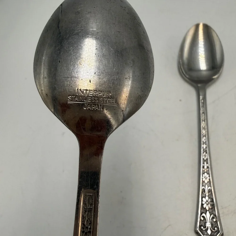Interpur Florenz Stainless Steel Japan Fleur De Lis Floral Spoons 2 Vintage